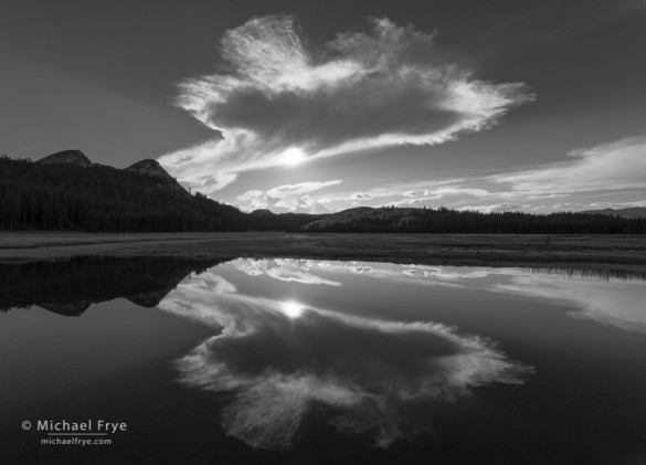 Cloud formation reflected in a pond, Tuolumne Meadows, Yosemite NP, CA, USA