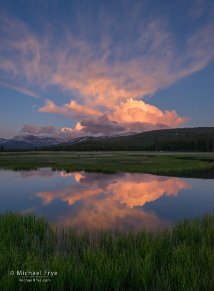 Clouds and reflections at sunset, Tuolumne Meadows, Yosemite NP, CA, USA