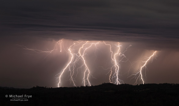 Lightning over the Sierra Nevada foothills, Mariposa County, CA, USA
