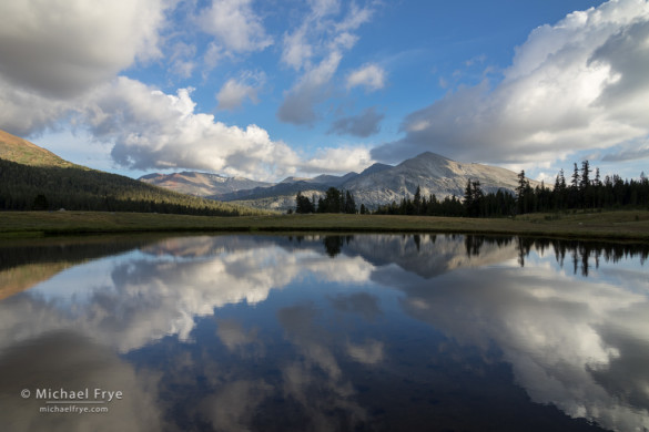 Clouds and Mammoth Peak reflected in an alpine tarn, Yosemite NP, CA, USA