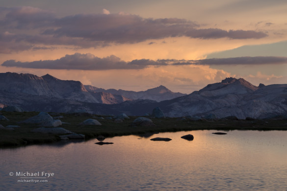 Peaks, clouds, and an alpine tarn, Yosemite NP, CA, USA