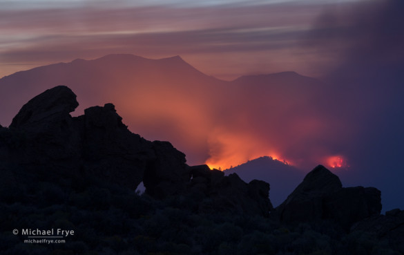 The Walker Fire at dusk, Inyo NF, near Lee Vining, CA, USA, 8/16/15