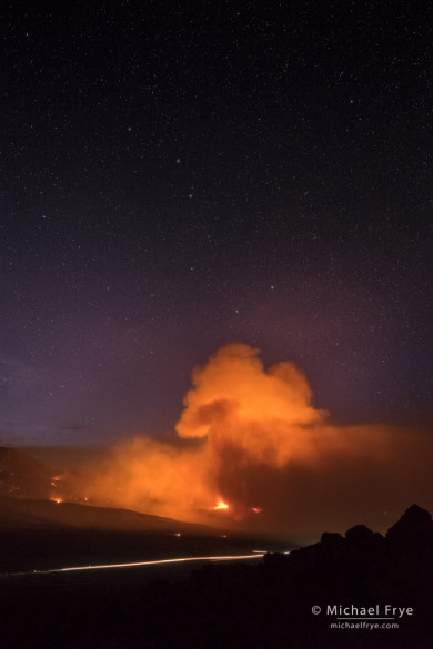 The Walker Fire at night with the Big Dipper, Inyo NF, near Lee Vining, CA, USA, 8/16/15