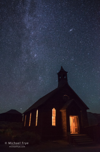 Methodist Church at night, Bodie State Historic Park, CA, USA