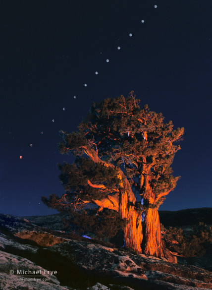 Lunar eclipse sequence, September 26, 1996, Yosemite NP, CA, USA