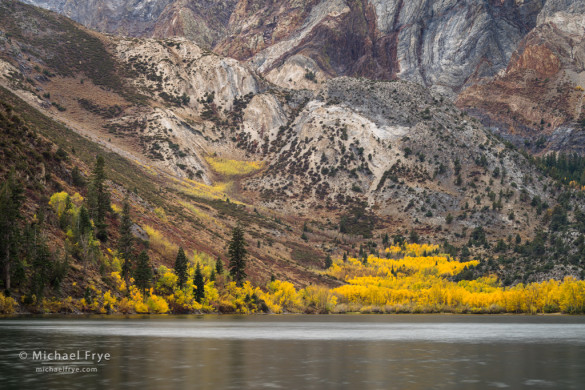 Aspens and rock folds at Convict Lake, Inyo NF, CA, USA