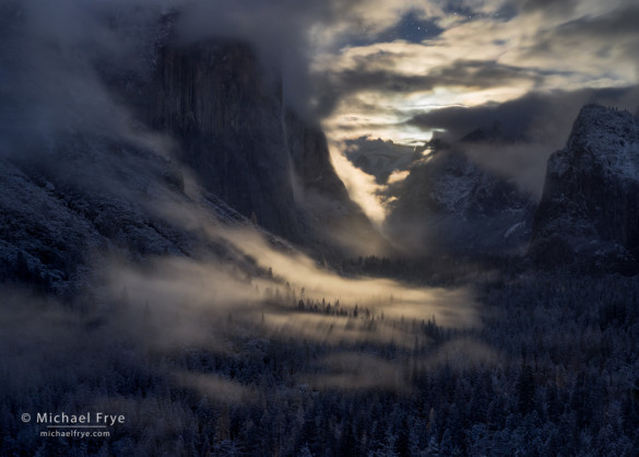 Clearing storm by moonlight from Tunnel View, Yosemite NP, CA, USA