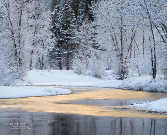 Reflections along the Merced River, winter, Yosemite NP, CA, USA