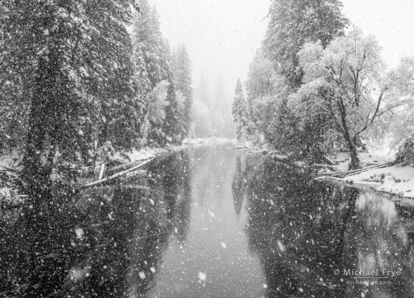 Merced River, snow, Yosemite NP, CA, USA