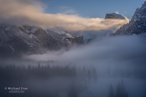 Half Dome and mist at sunrise, Yosemite NP, CA, USA