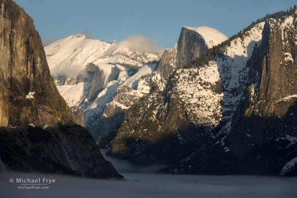 Half Dome and Cloud's Rest above foggy Yosemite Valley, Yosemite NP, CA, USA