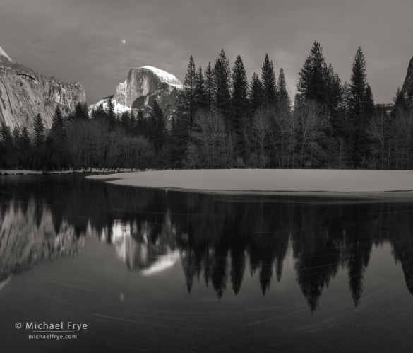 Moon rising above Half Dome and the Merced River, Yosemite NP, CA, USA