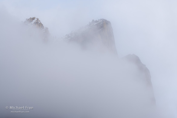 Three Brothers poking out of the fog, Yosemite NP, CA, USA