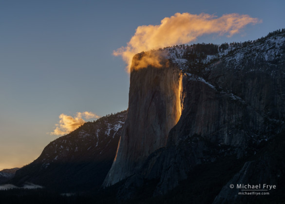 El Capitan and Horsetail Fall at sunset, Yosemite NP, CA, USA
