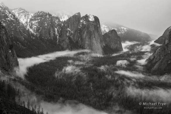 Rivers of mist below Cathedral Rocks, Yosemite NP, CA, USA