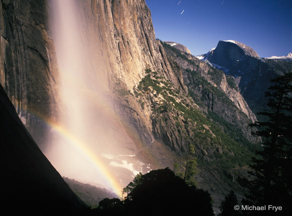 Half Dome and Upper Yosemite Fall with a lunar rainbow