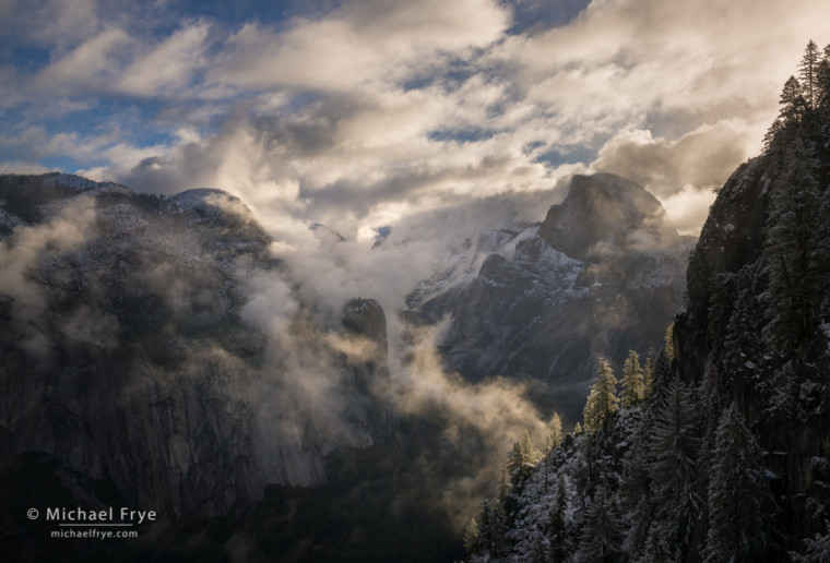 Half Dome and North Dome at sunrise from the Four-Mile Trail, Yosemite NP, CA, USA