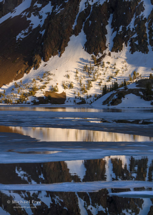 Ice, snow, and cliffs, Ellery Lake, Inyo NF, CA, USA