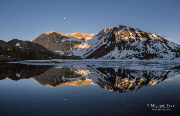 Moon rising at sunset form Ellery Lake, Inyo NF, CA, USA