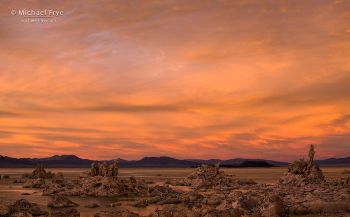 Sunset clouds and tufa, Mono Lake, CA, USA