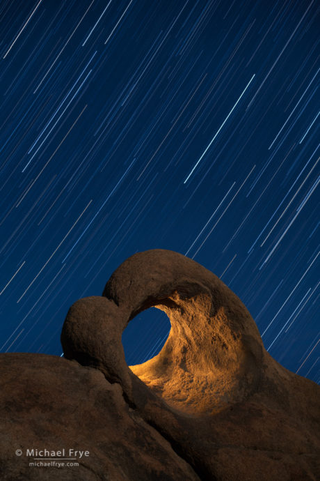 Star trails over an arch in the Alabama Hills, near Lone Pine, CA, USA