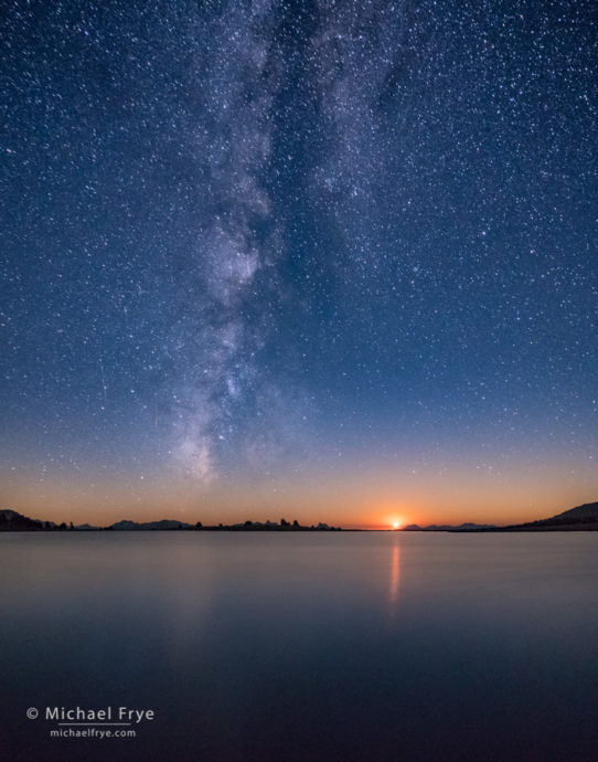 Moon setting over an alpine lake, Yosemite NP, CA, USA