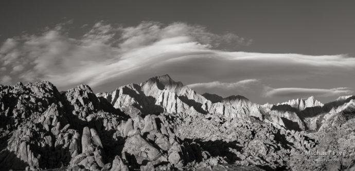 Early morning light on Lone Pine Peak, Mt. Whitney, and the Alabama Hills, CA, USA