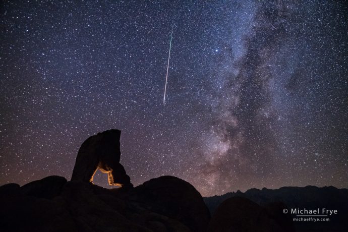 32. Arch, meteor, and the Milky Way, Alabama Hills near Lone Pine, CA, USA