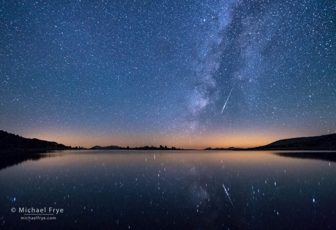 33. Meteor and the Milky Way over an alpine lake, Yosemite NP, CA, USA