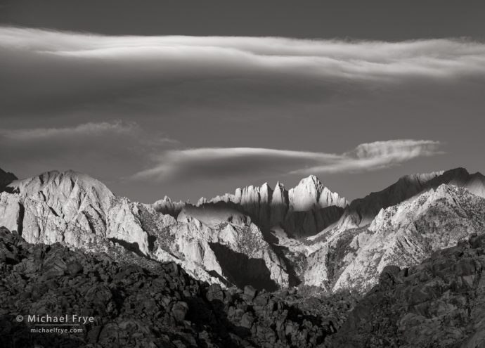 35. Sunrise on Mt. Whitney from the Alabama Hills, CA, USA