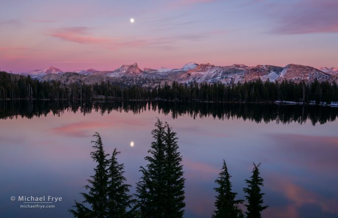 41. Moonrise over the Cathedral Range from May Lake, Yosemite NP, CA, USA
