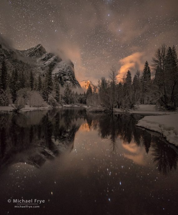 7. Stars, mist, Three Brothers, and the Merced River, Yosemite NP, CA, USA