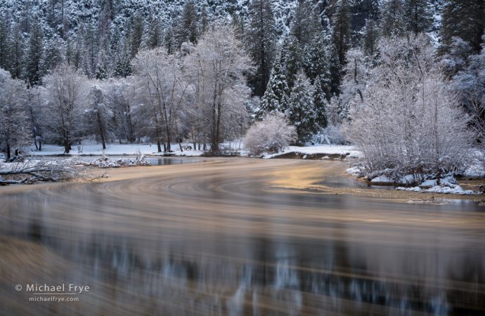 Reflections in the Merced River, winter, Yosemite NP, CA, USA