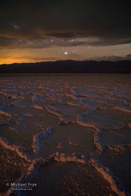 Salt flats at night, Badwater, Death Valley NP, CA, USA