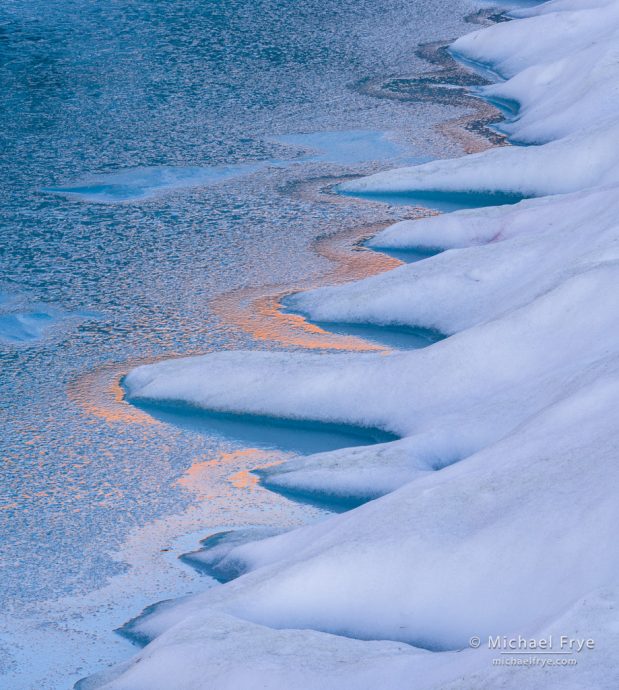 Deep Freeze High Country: Scalloped ice along the edge of, Saddlebag Lake, Inyo NF, CA, USA