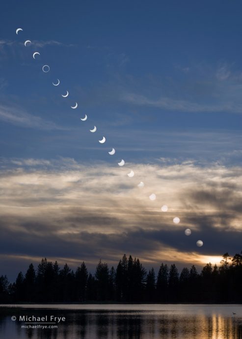 Sequence showing the annular solar eclipse, May 20th, 2012, from Manzanita Lake, Lassen Volcanic NP neutral-density filter