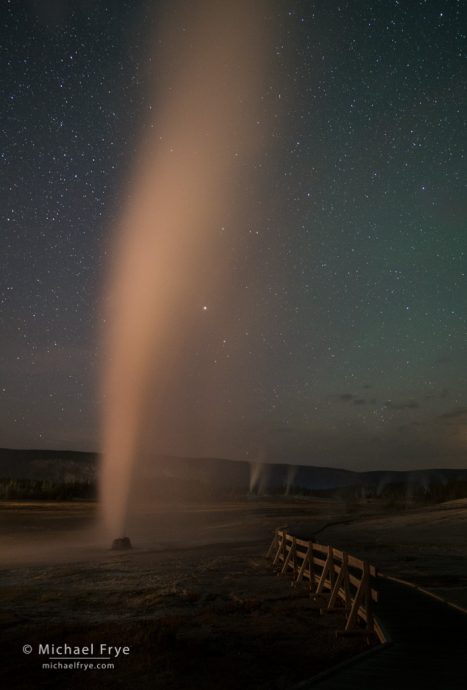 Beehive Geyser at night, Yellowstone NP, WY, USA