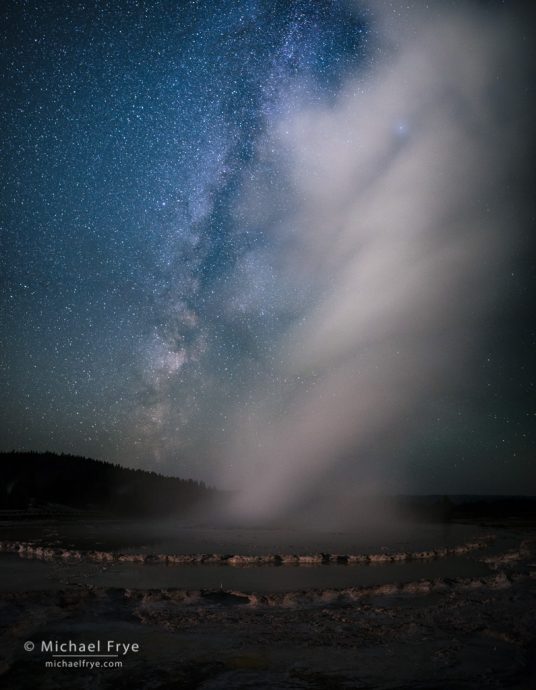 Great Fountain Geyser and the Milky Way, Yellowstone NP, WY, USA