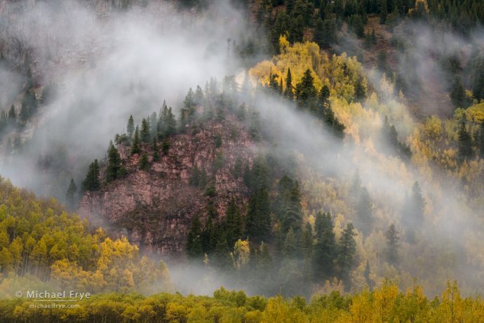 Photographing Icons: Aspens, conifers, and mist from Maroon Lake, White River NF, CO, USA