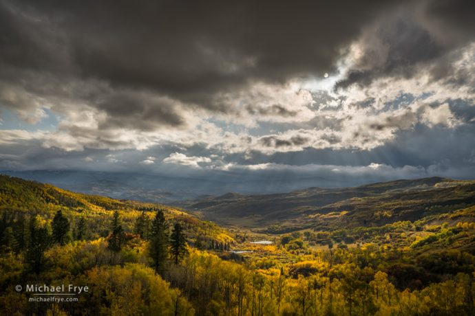 Chasing the Weather and Color in Colorado: Clouds, sunbeams, and aspens near McClure Pass, Grand Mesa-Uncompahgre-Gunnison NF, CO, USA