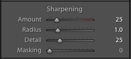 Depth of Field Image Sharpening Camera Settings Adobe's default sharpening settings in Lightroom and Camera Raw.