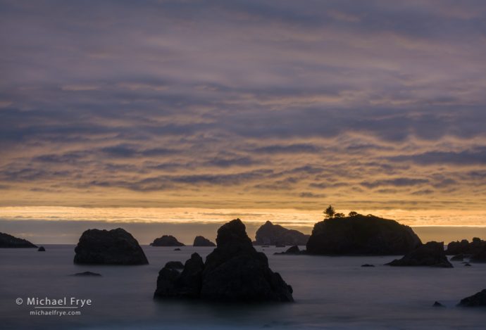 20. Clouds and sea stacks at sunset, Crescent City, CA, USA