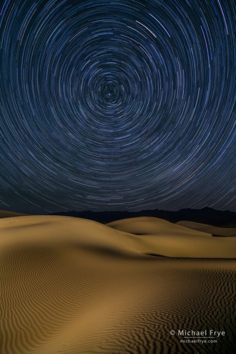 Star trails over the Mesquite Flat Dunes, Death Valley NP, CA, USA