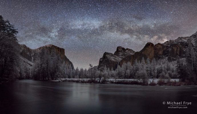 Milky Way over Yosemite Valley, Yosemite NP, CA, USA, panorama-stitching