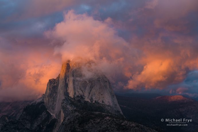 Half Dome and clouds at sunset from Glacier Point, Yosemite NP, CA, USA