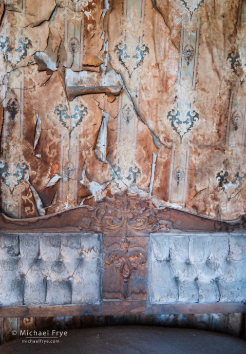 Chair and wallpaper in the morgue, Bodie SHP, CA, USA