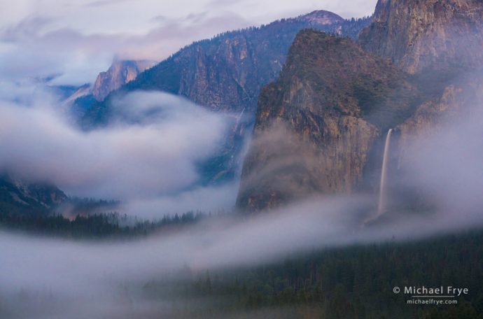 14. Half Dome and Bridalveil Fall from Tunnel View at dusk, Yosemite