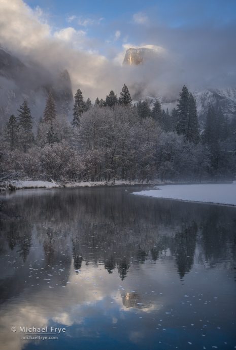 Half Dome and the Merced River on a winter afternoon, Yosemite NP, CA, USA