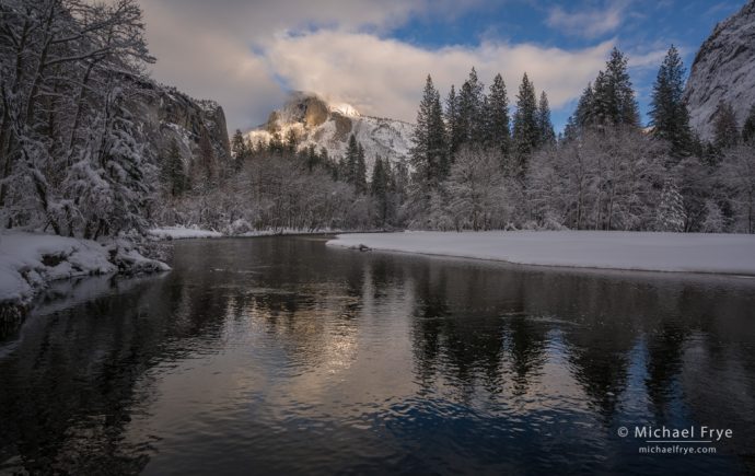 Half Dome and the Merced River in winter, Yosemite NP, CA, USA