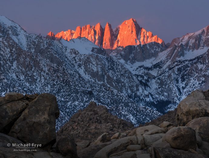 Mt. Whitney at sunrise from the Alabama Hills, CA, USA